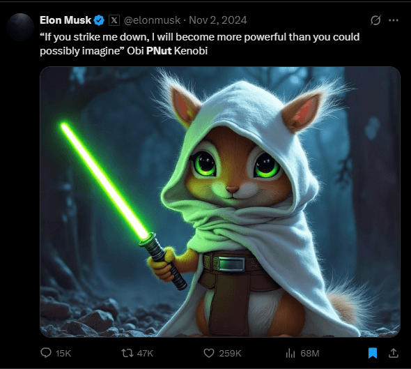 Elon Musk’s post about PNUT on his Twitter page