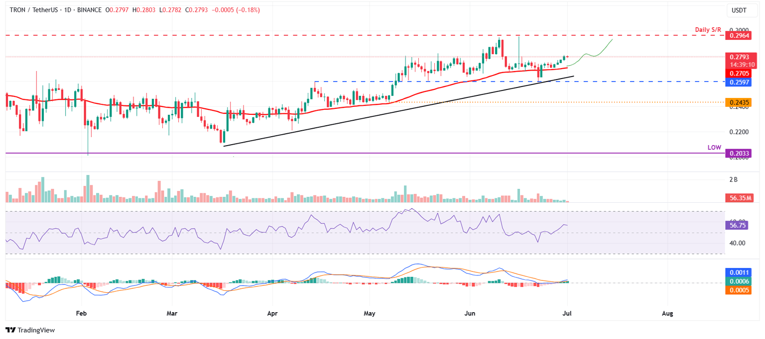 TRX/USDT daily chart 