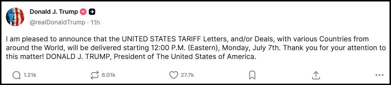 President Trump's Truth Social account June 6, 2025