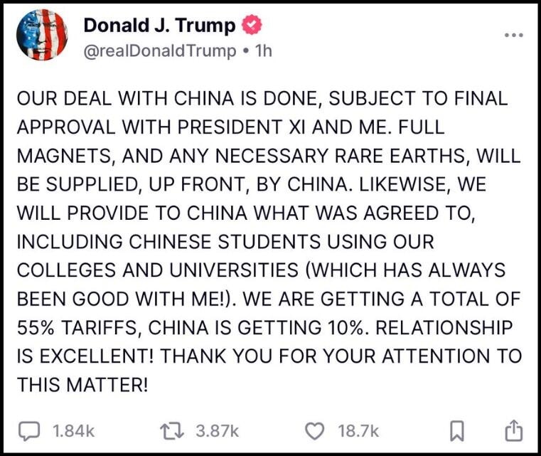 Trump Truth Social post June 11 2025