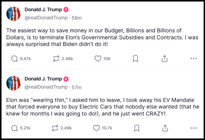 Trump Truth Social posts from Thursday, June 5, 2025
