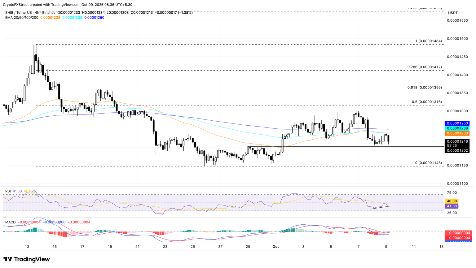Biểu đồ giá SHIB/USDT 4 giờ.