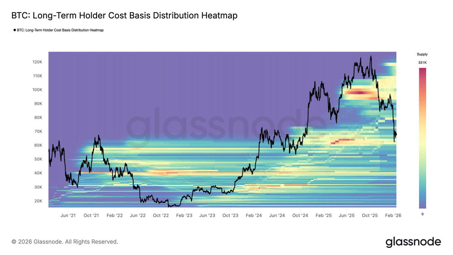BTC: Long-Term Holder Cost Basis Distribution Heatmap