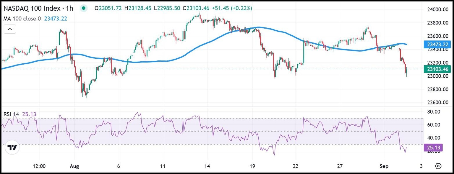 NASDAQ 100 1-hour chart