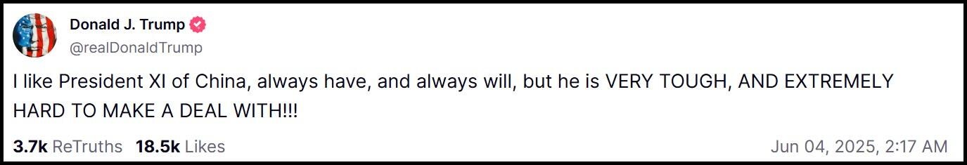 Truth Social Post June 4, 2025