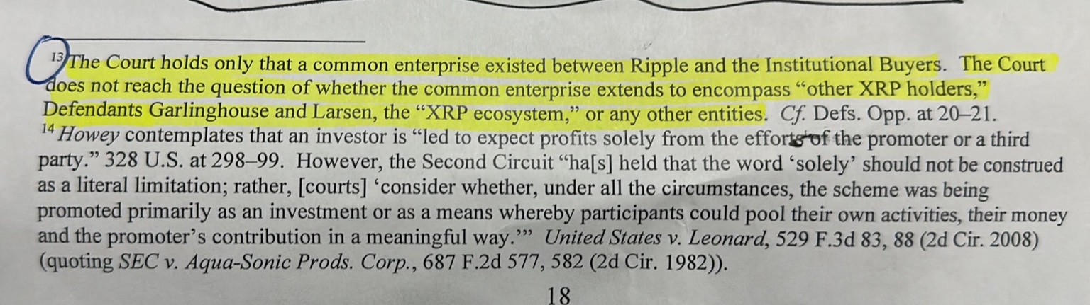 Footnotes from SEC vs Ripple ruling