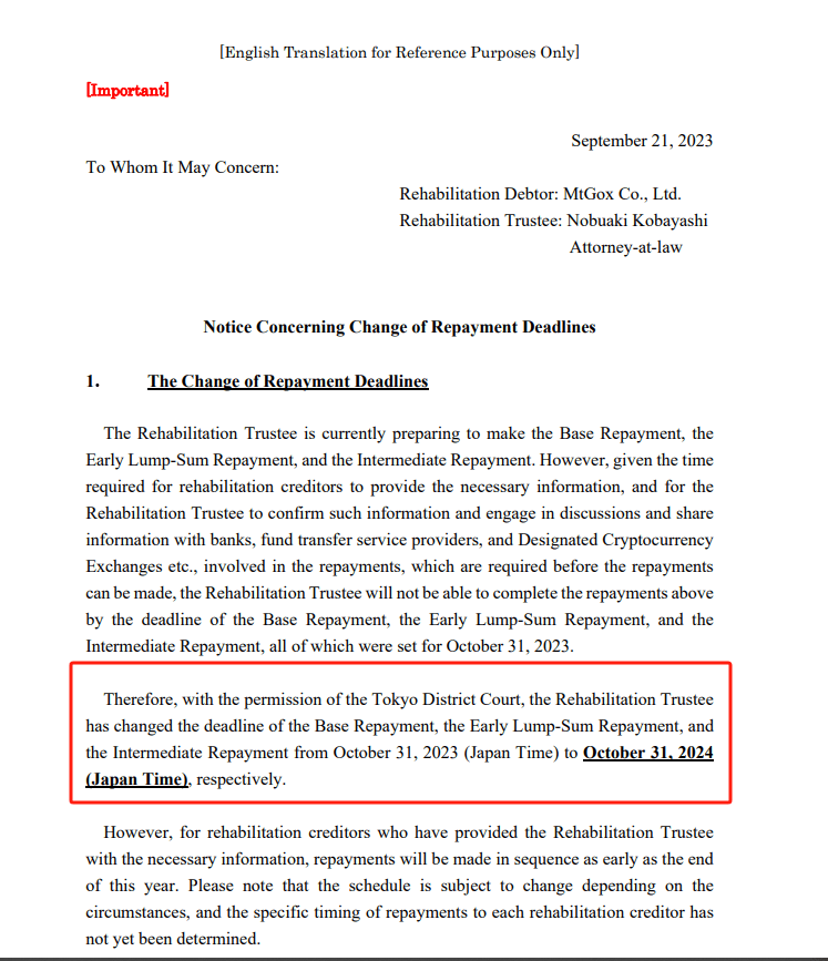 Mt. Gox Rehabilitation Trustee letter
