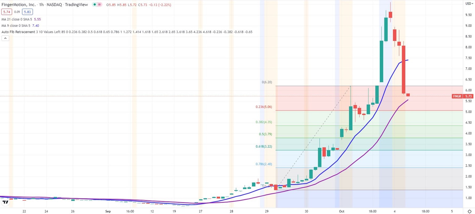 FNGR stock 1-hour chart shows rollercoaster ride