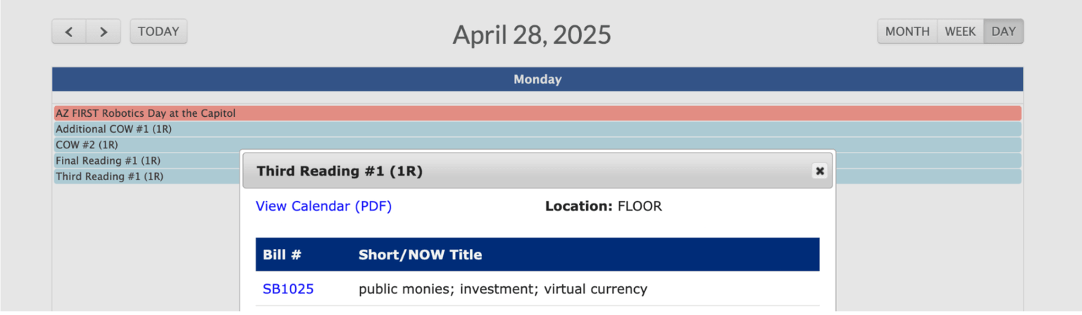 Arizona state approves SB 1025 crypto reserve bill, April 28 | Azleg.gov