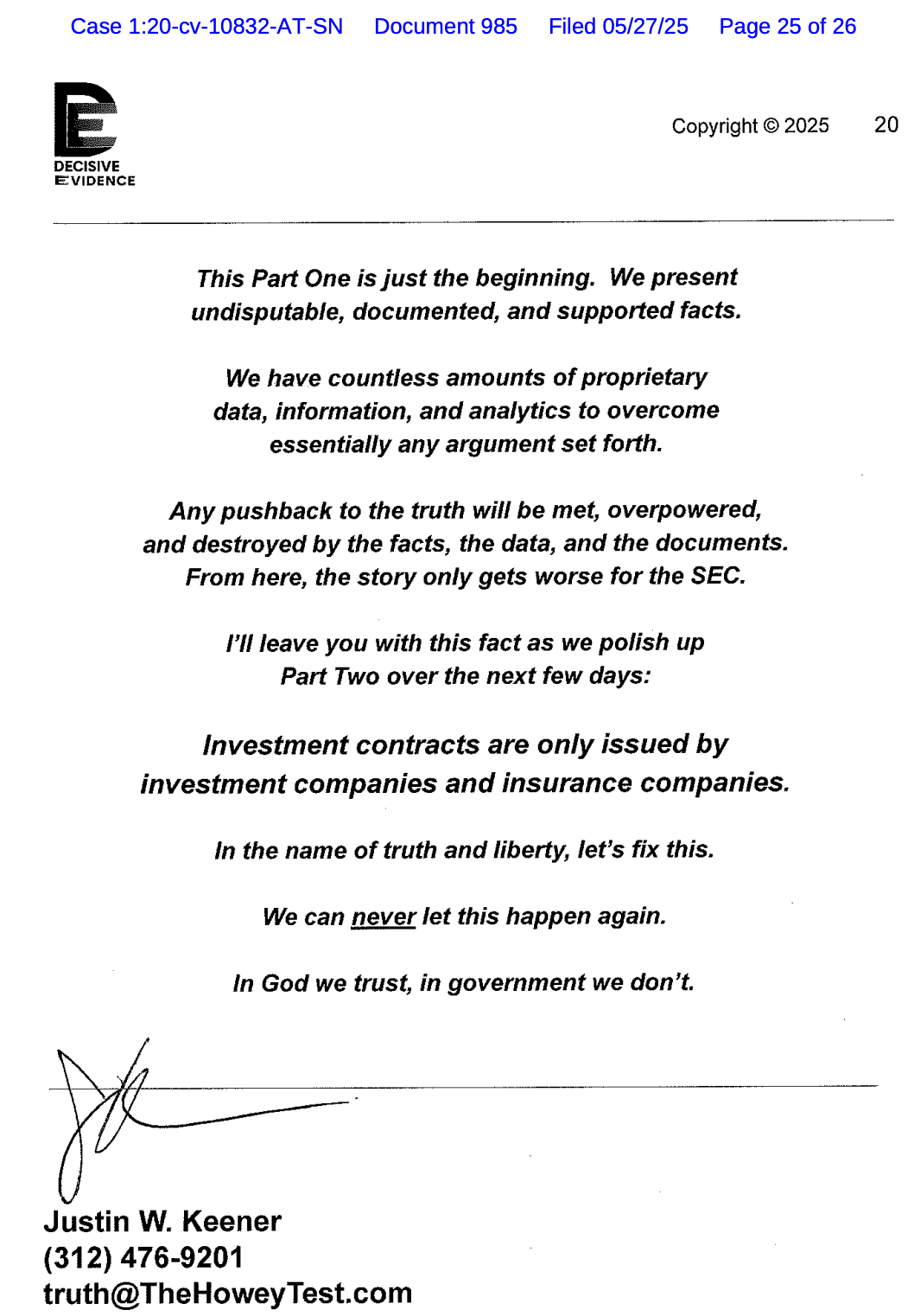 Keener's filing SEC v. Ripple