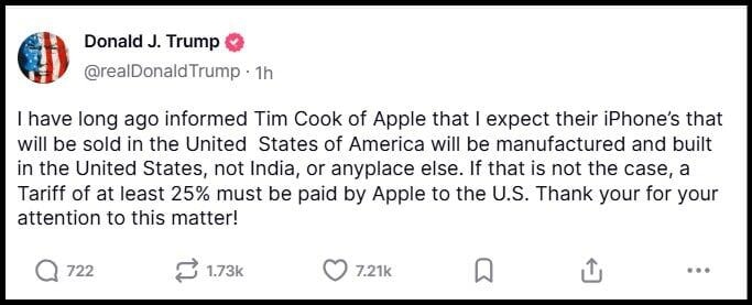 Post from May 23, 2025 on Truth Social