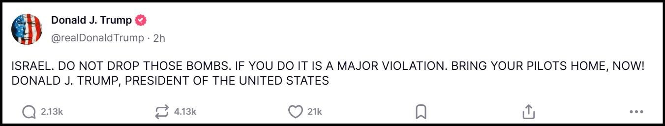 President Trump's Truth Social Account June 24, 2025