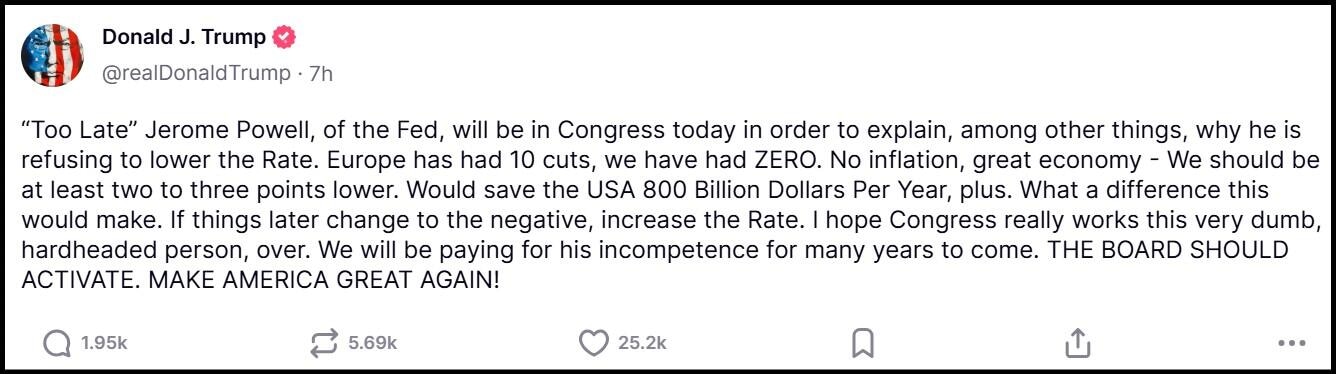 President Trump's Truth Social Account June 24, 2025