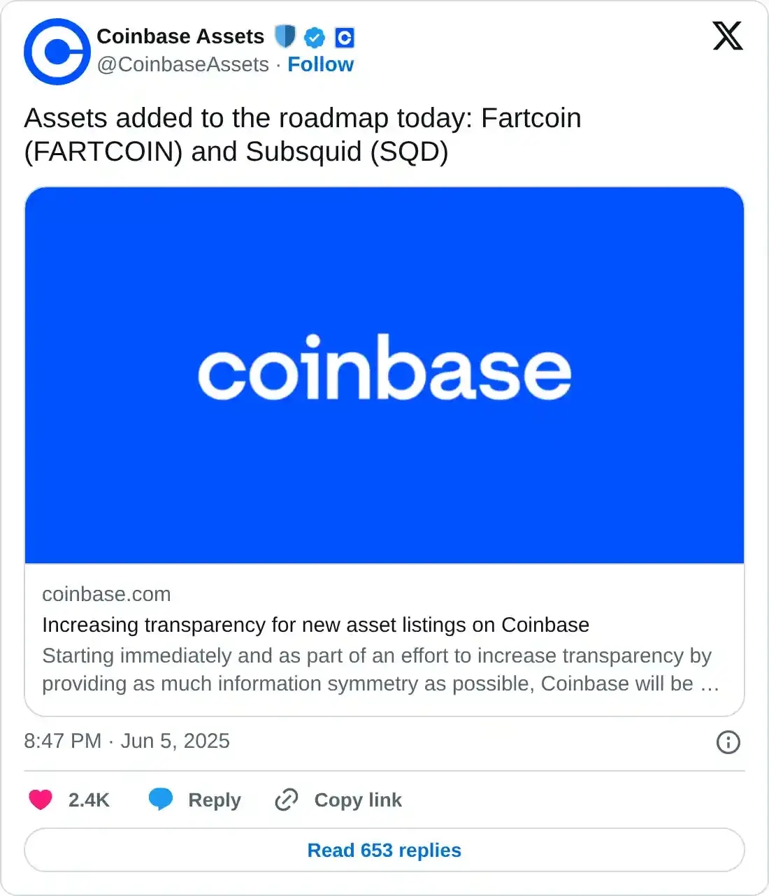 https://twitter.com/CoinbaseAssets/status/1930728125706440905