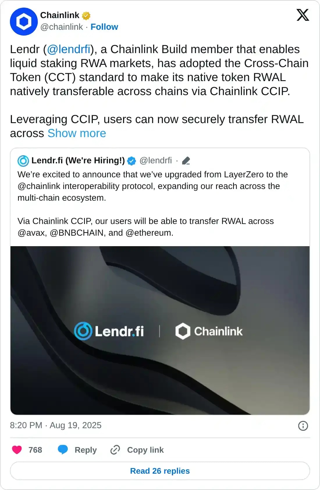 https://twitter.com/chainlink/status/1957900460938916195