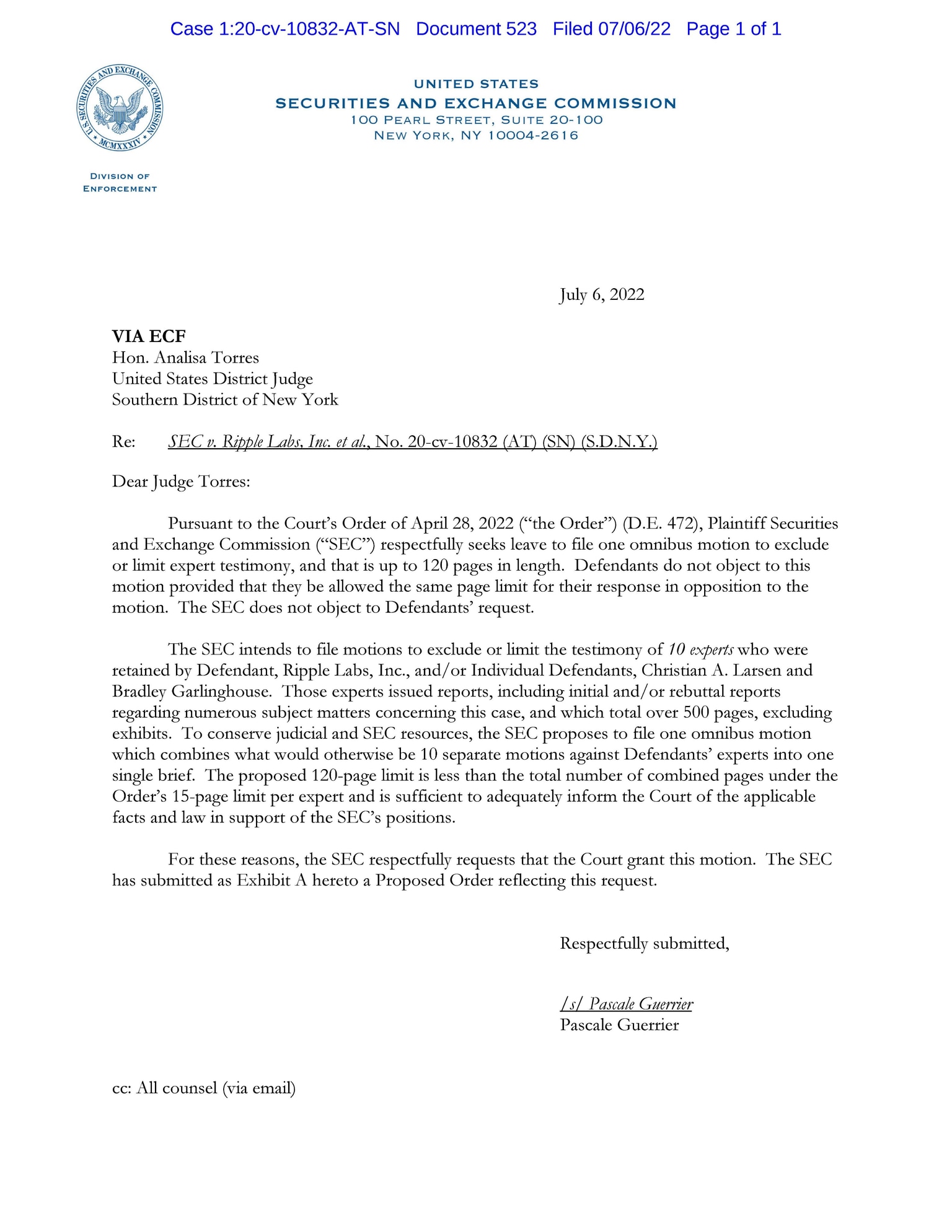 SEC vs. Ripple filing