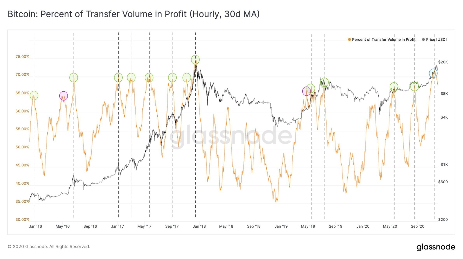 Bitcoin percentage of transfer volume in profit chart