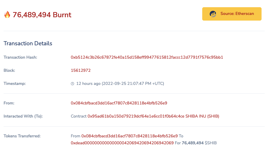 76.4 million SHIB were burned in a single transaction