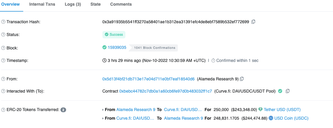 On-chain evidence of this transaction has been logged on Etherscan