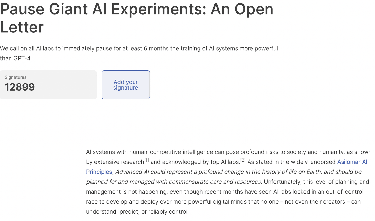 Open Letter by Musk and experts
