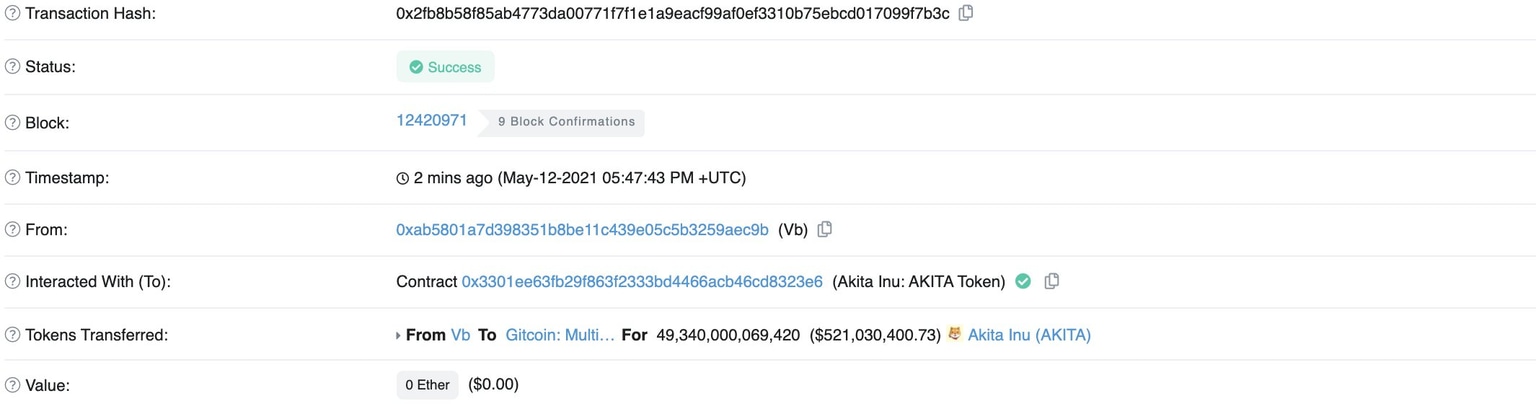 Vitalik Buterin transaction to Gitcoin
