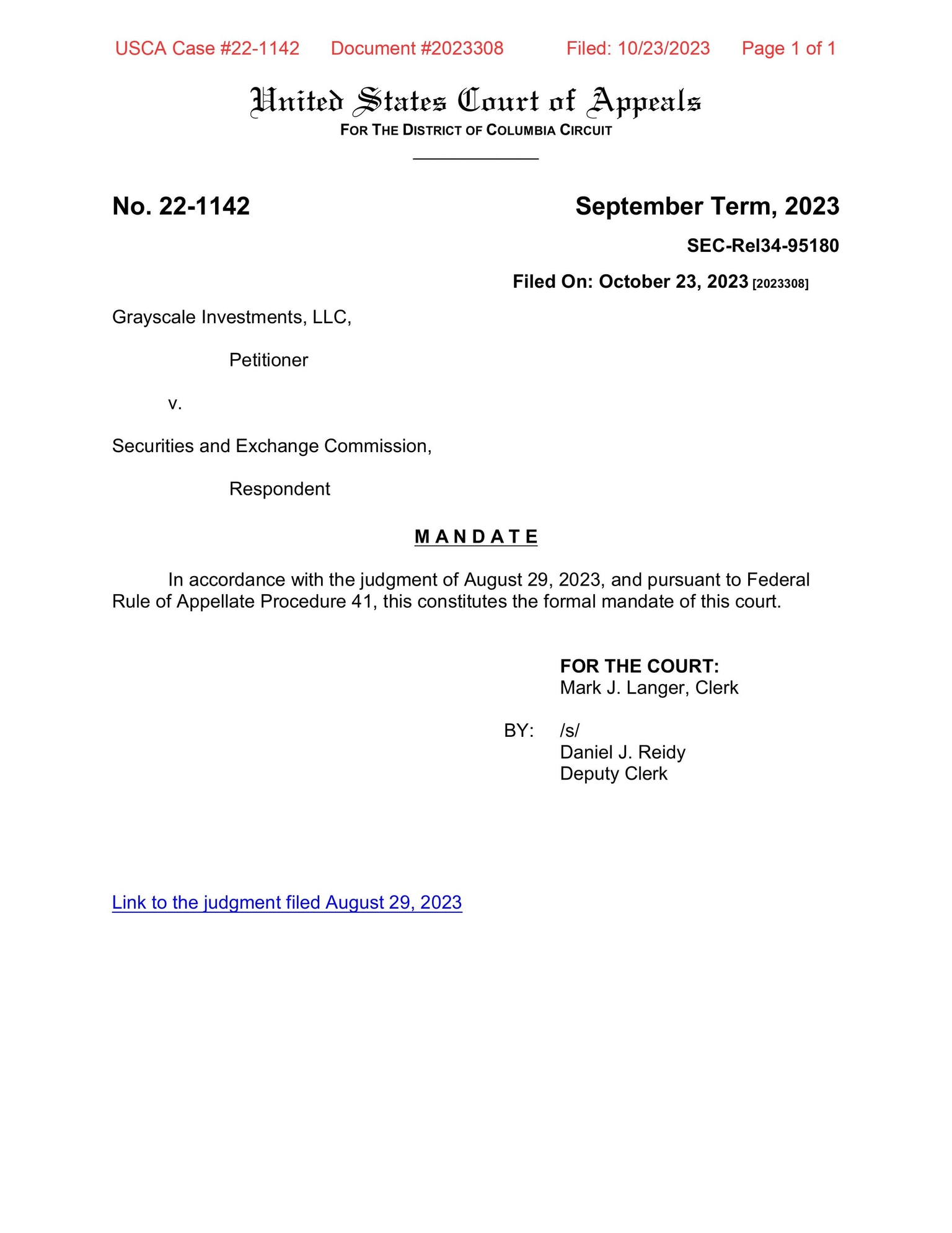 US Court of Appeals mandate